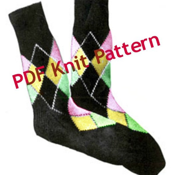 Argyle Knit Sock Pattern, Men's Dress Sock, Vintage 1950, PDF Instant, Digital Download