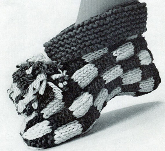 Checkered Knit Slippers Pattern, Boot, Cuffed House Shoes, Vintage,  Sizes, PDF Instant, Digital Download