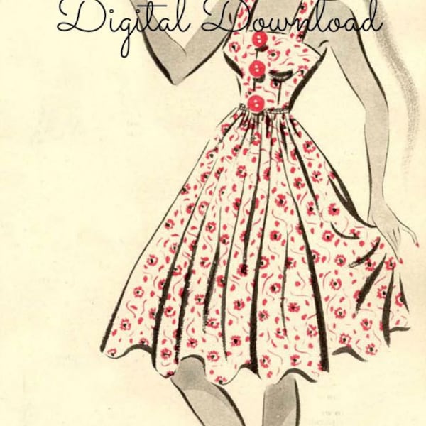 Dirndl Dress 2.5 Yards, Rockabilly, Vintage 1950's Sewing Pattern, SELF DRAFTED, Digital Download, PDF Instant