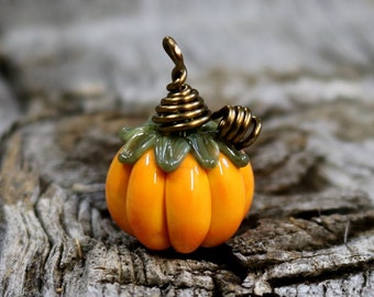 Pumpkin Charm Pendant Autumn Necklace Autumn Jewelry SRA Handmade Lampwork Beads Murano - Orange Spice Pumpkin Spice