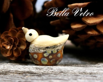 SRA Handmade Lampwork Beads - Glass Folk Art Style Bird Pendant Charm