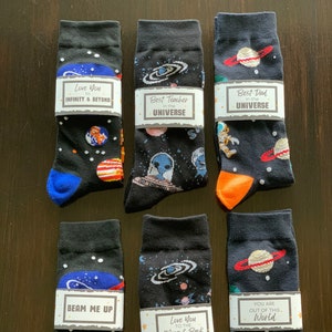 Outer Space Socks Best Teacher Universe Dad Fathers Day Gift Beam Me Up Love you to the moon and Back Out of this world Infinity beyond Sock
