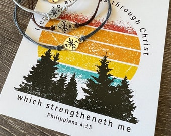 Compass String Bracelet I Can Do All Things Through Christ Girls Camp Youth Conference Christian Sunday School missionary Survivor Seminary