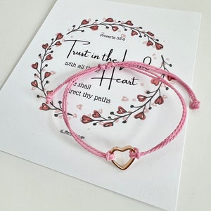 HEART String Bracelet Trust In The Lord With All Thine Heart YW Primary Activity Days Christian gifts Valentines gift Ministering missionary