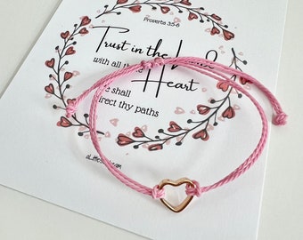 HEART String Bracelet Trust In The Lord With All Thine Heart YW Primary Activity Days Christian gifts Valentines gift Ministering missionary