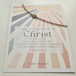 Sun Charm gold chain Bracelet I am a DISCIPLE of Jesus Christ 2024 Young Women Theme Gifts Birthday lds yw girls camp missionary shine light