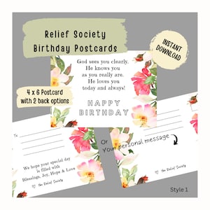 Tarjeta de cumpleaños Tarjeta postal de la Sociedad de Socorro Tarjeta postal de descarga instantánea Mujeres SUD ministrando Folleto de cumpleaños imprimible