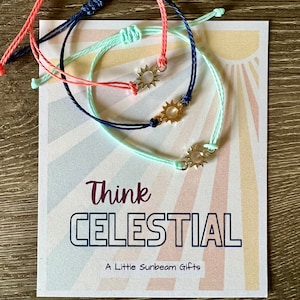 Sun String Bracelet THINK CELESTIAL Young Women Gift Relief Society Christmas Nelson General Conference Primary Missionary lds shine Trek