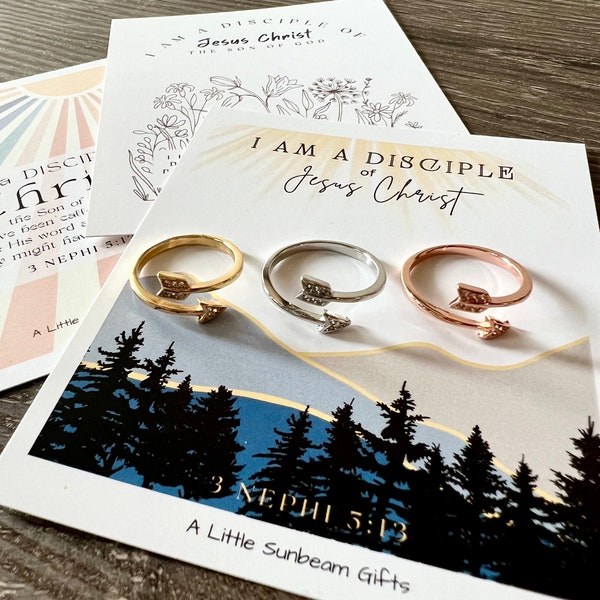 I Am A Disciple of Christ Arrow ring Young Women theme missionary ministering Girls Camp Relief Society Sparkly lds birthday gifts rings