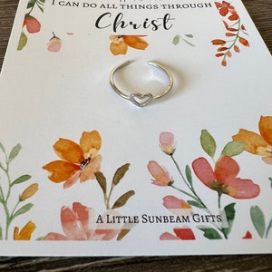 Heart CUT OUT I Can Do All Things Through Christ Bible Rings Scripture Missionary Encoragment Christian Gifts uplifting gift adjustable ring image 2