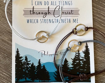 Mountain String Bracelet YW Youth Conference gifts I Can Do All Things Through Christ BirthdayGirls Camp gift Young Women lds Theme Youth