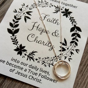 Sterling Silver 3 ring charm necklace Faith Hope Charity Ministering Sisters LDS Christian hoop necklace Missionary charity never faileth