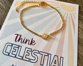 Sun Charm gold chain Bracelet Ready To Ship Think Celestial 2024 Young Women Gifts Relief Society Birthday YW General Conference lds yw bom