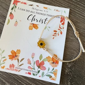 I Can Do All Things Through Christ 2023 Theme Flower String Bracelet Scatter Sunshine YW Birthday Girls Camp Missionary Inspirational Gifts