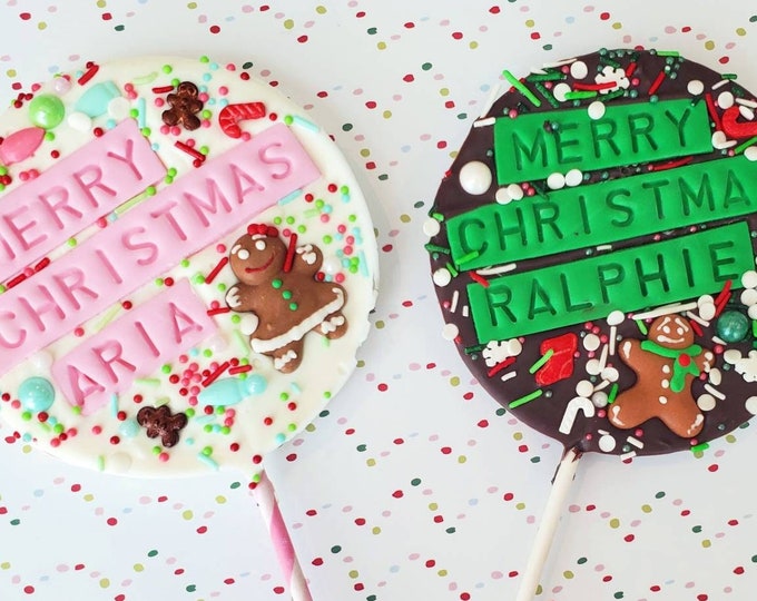Christmas personalized chocolate lollipop. Christmas lollipop. Christ treats. Christmas stocking stuffers. custom Christmas lollipops.