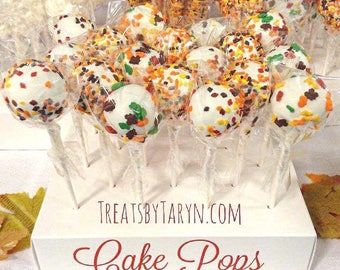 Fall harvest cake pops. Fall cake pops. Autumn treats. Foliage cake pops. Thanksgiving treats. Thanksgiving cake pops. Thanksgiving favors