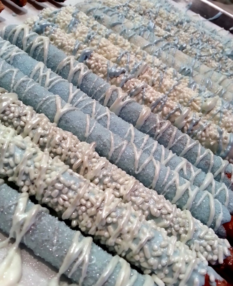 Chocolate Covered Pretzels. Baby Blue and White Pretzels. Etsy