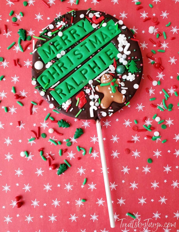 Christmas personalized chocolate lollipop. Christmas lollipop. Christ treats. Christmas stocking stuffers. custom Christmas lollipops.