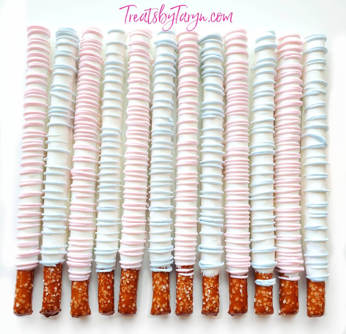 Chocolate Covered Pretzels. Baby Blue and White Pretzels. Etsy