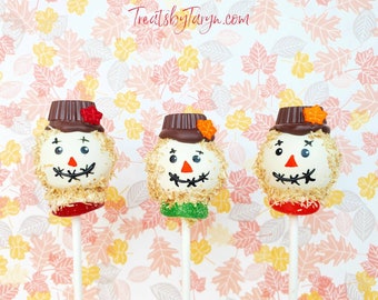 Scarecrow cake pops. Fall cake pops. Autumn treats. Foliage cake pops. Thanksgiving treats. Thanksgiving cake pops. Thanksgiving favors