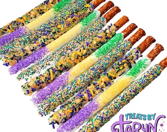 Chocolate Covered Mardi Gras Pretzels: NOLA Party Treats (12pcs)