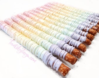 Ombre Chocolate Covered Pretzels: Pastel Rainbow Treats (12 pk)