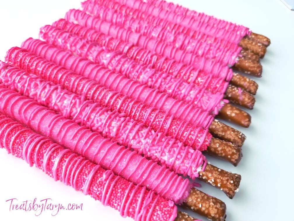Hot pink Chocolate Covered Pretzels. Pink chocolate covered pretzels