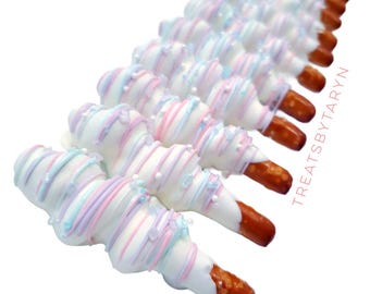 Mini Chocolate Covered Pretzel Rods: Caramel Twist, Pastel Candy (12pc)
