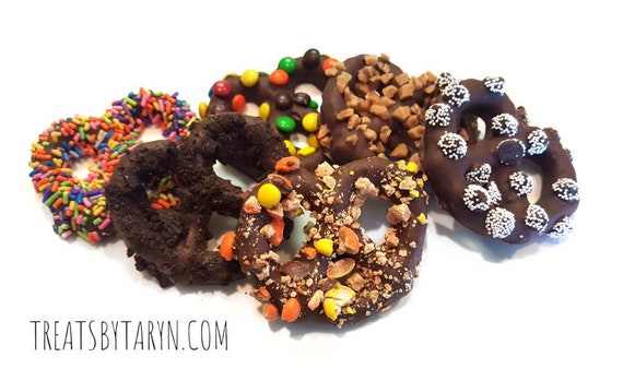 Gourmet Chocolate covered pretzels. Caramel pretzels. Chocolate covered pretzels. Pretzels. Dipped pretzels. Toffee topped pretzels.