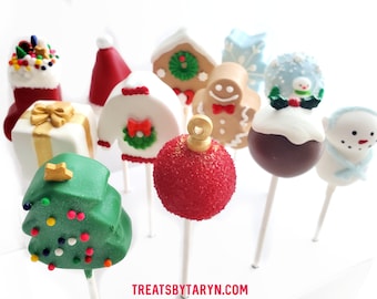 Christmas variety cake pops. Stocking treats. Christmas treats. Christmas cake pop. Christmas party decor. Tree pop. Snow globe. Gingerbread