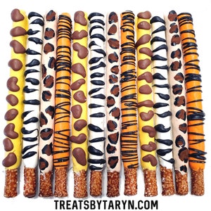 Safari party chocolate covered Pretzels. Safari pretzels. Jungle pretzels. Zoo pretzel rods. Safari party treats