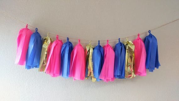 Pink and cheap blue tassel garland