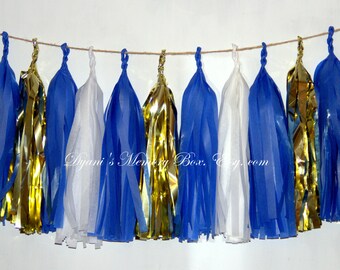 Blue, White & Gold Tassel Garland | Party Decor