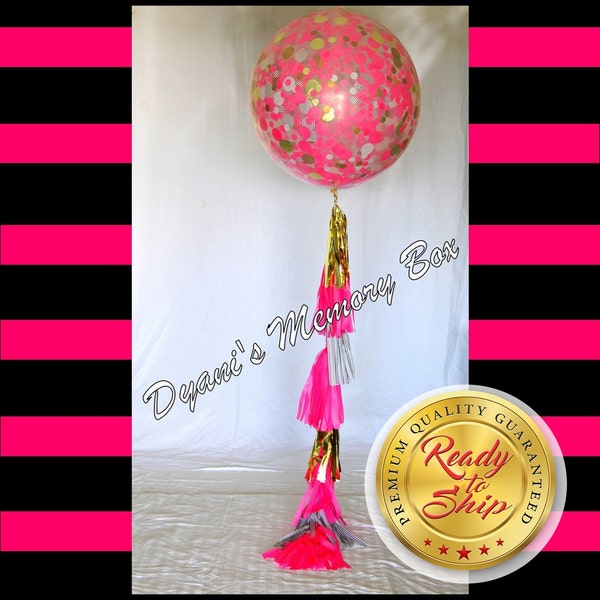 Kate Spade Inspired Giant Clear Confetti Filled Balloon with Tassel Tail / 36" Clear Latex Balloon / Paris Decor / Pink Balloon