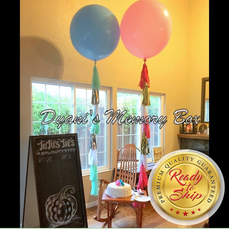 36 Round Latex Balloon with Tassel Tail / Gender Reveal Balloon / Birthday Balloons / Wedding Balloons / 3 ft Biodegradable Latex Balloon image 1