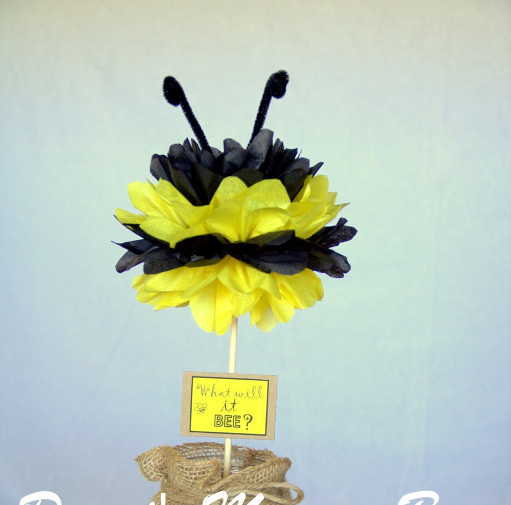 Bumble Bee Tissue Pom pom Centerpiece What will it BEE Gender Reveal Decor Bumble Bee Party Decor
