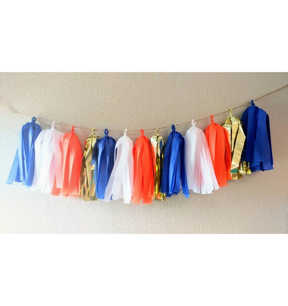 Royal Blue White Orange Gold Tissue Tassel Garland Etsy