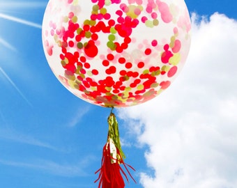 Red and Gold Confetti Balloon, Biodegradable 36" with Tassel