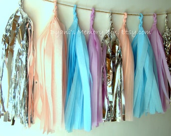 Pastel Tassel Garland with Silver Mylar, Party Decor