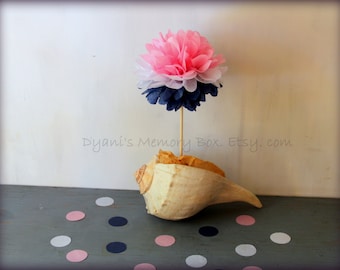 Nautical Tissue Paper Pom Pom Centerpiece, Wood Dowel
