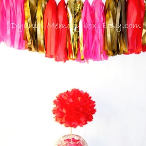 Red Pink Gold Handmade Tissue Tassel Garland / Love Decor / Party Bunting / Tassel Backdrop image 2