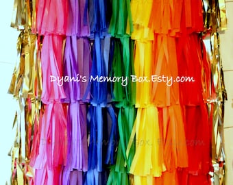 Rainbow and Gold Handmade Tissue Tassel Backdrop / Rainbow Backdrop / Wedding Rainbow Backdrop