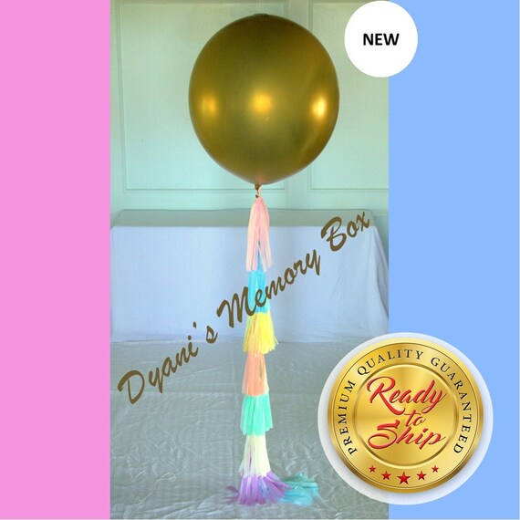 GOLD 36" Baby Gender Reveal Balloon / 36" Confetti Filled Balloon with Pastel colors Tassel Tail / Pastel Colors Decor Il_570xn