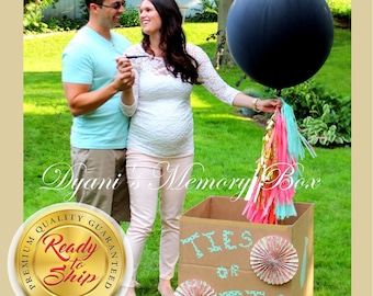 36" Black Gender Reveal Balloon, Confetti Filled, Pink Mint Gold Tassel