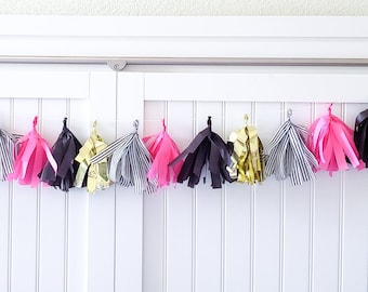 Pink, Black & Gold Tassel Garland: Kate Spade Inspired Party Decor