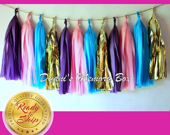 Purple, Turquoise, Pink & Gold Tassel Garland, 9ft Party Decor
