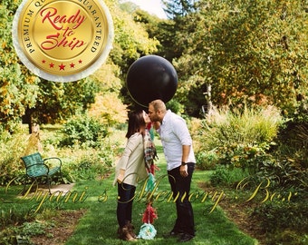 Black Gender Reveal Balloon, Confetti Filled, Island Pink Mint Gold Tassels