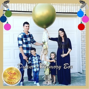 GOLD Baby Gender Reveal Balloon / 36&quot; Confetti Reveal Balloon with Tassel Tail Gold Tan Tassels / Gender Reveal Party Decor