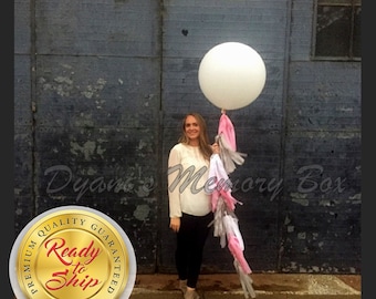 36" Round Latex Balloon with Tassel Tail / Giant Latex Balloon / Birthday Balloons / Wedding Balloons / 3 ft Biodegradable Balloon