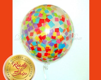 Set of 12 Clear Confetti-Filled Balloons / Fiesta Confetti Balloons / Clear Biodegradable Latex Ballons / Bright Rainbow Balloons